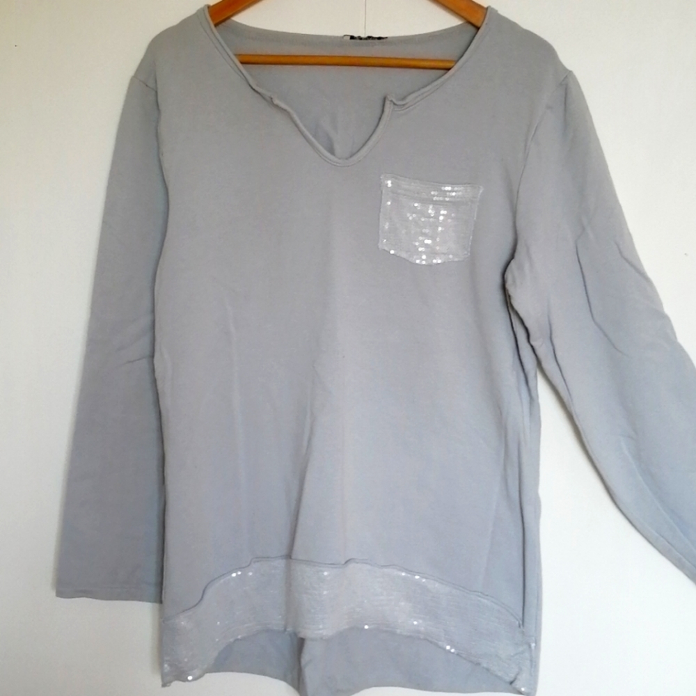 BELLA ITALIE GREY SWEATER WITH SEQUIN SIZE MEDIUM